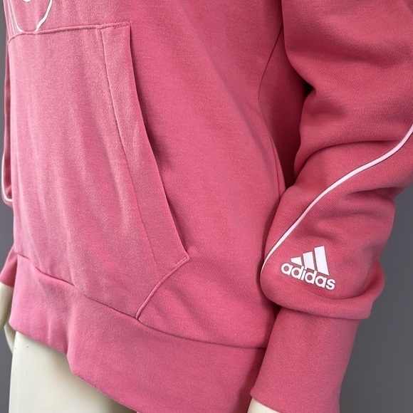 ADIDAS Women’s Giant Logo Hoodie Graphic Sweatshirt Pink White M - Picture 3 of 16